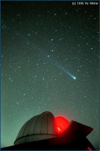 Hyakutake, Big Dipper, and Observatory Dome