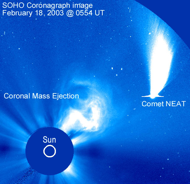 Comet Neat Passes an Erupting Sun