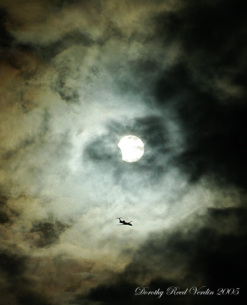 Clouds, Plane, Sun, Eclipse