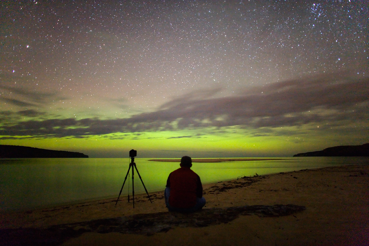 Green Aurora Over Lake Superior