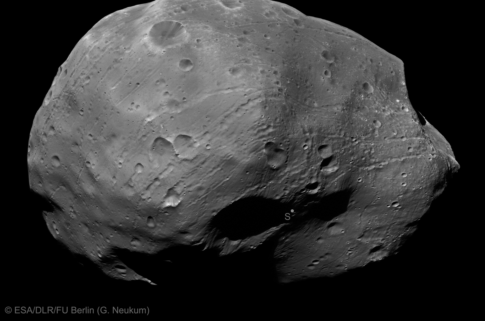 Phobos' South Pole from Mars Express