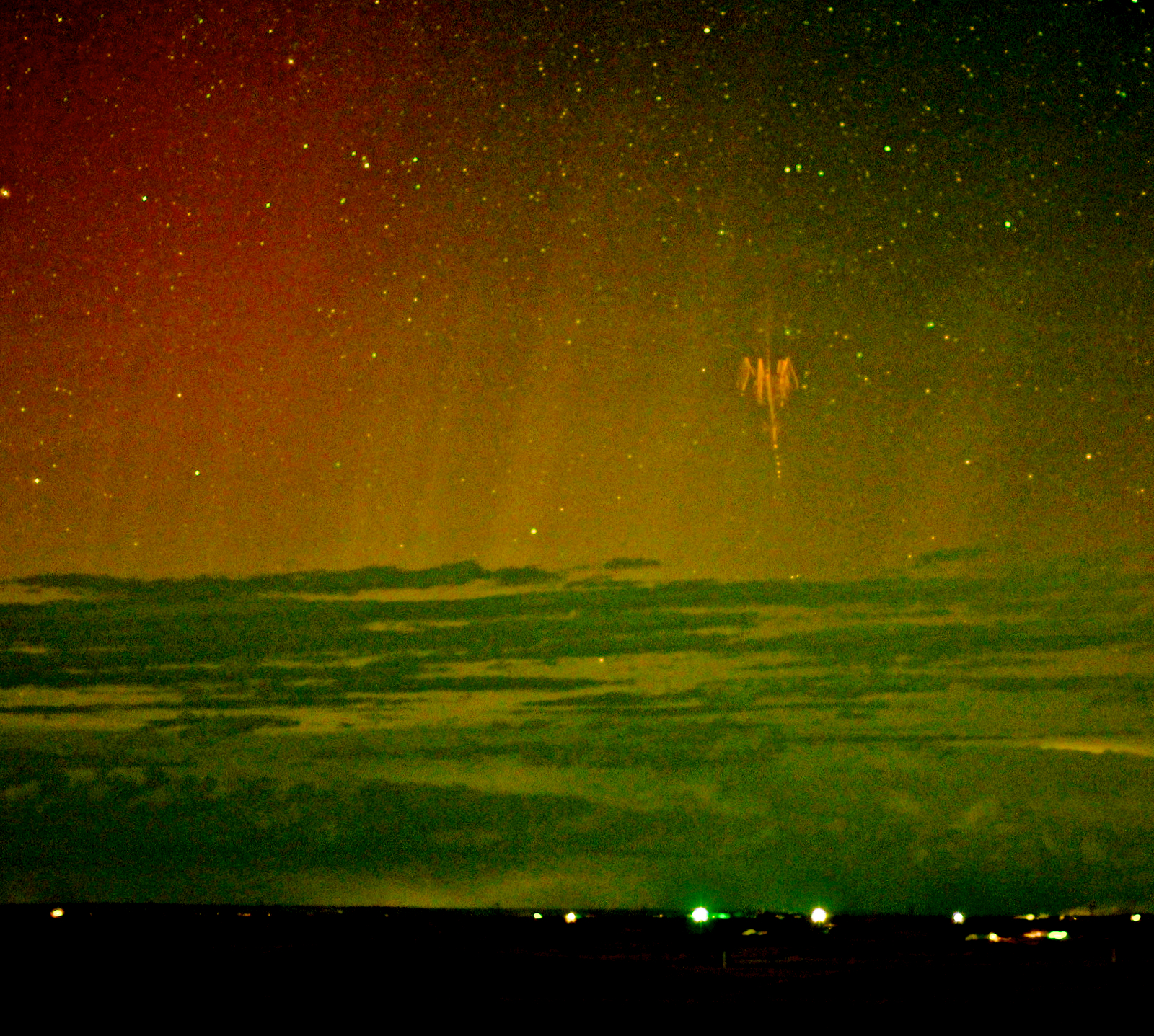 Red Sprite Lightning with Aurora