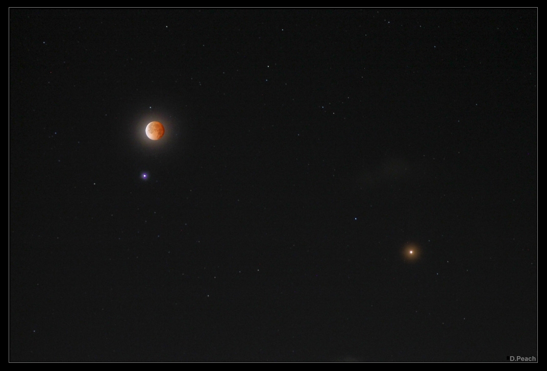 Spica, Mars, and Eclipsed Moon