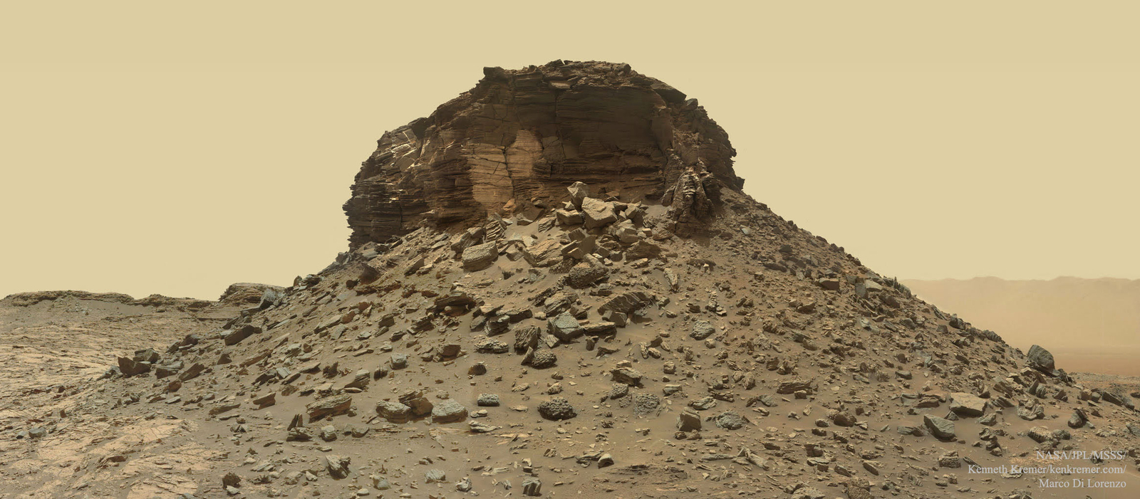 A Crumbling Layered Butte on Mars