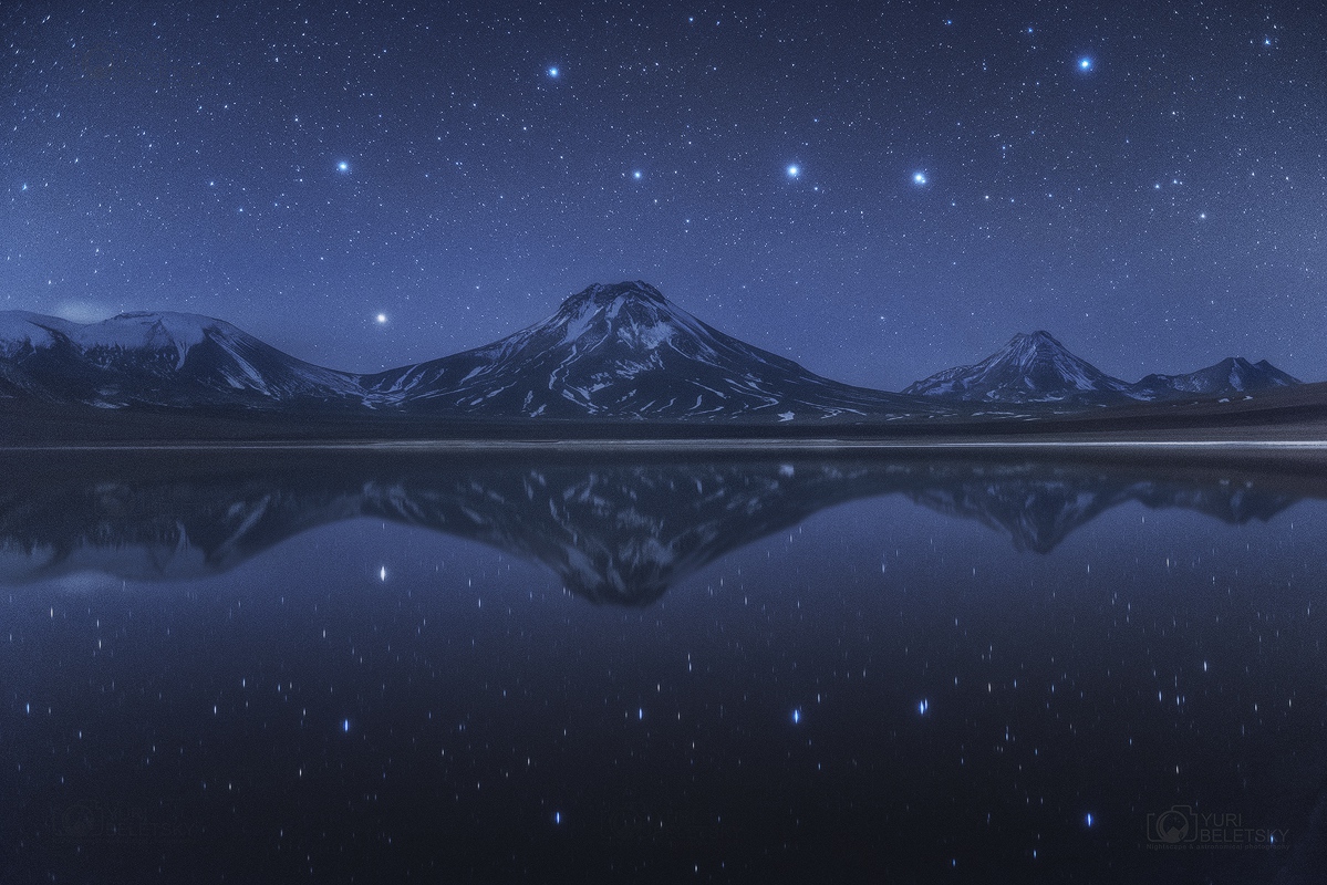 Big Dipper Above and Below Chilean Volcanoes