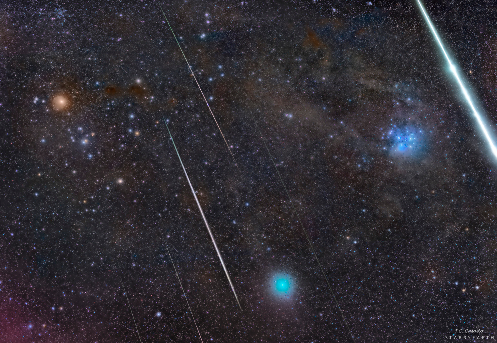 Stars, Meteors, and a Comet in Taurus