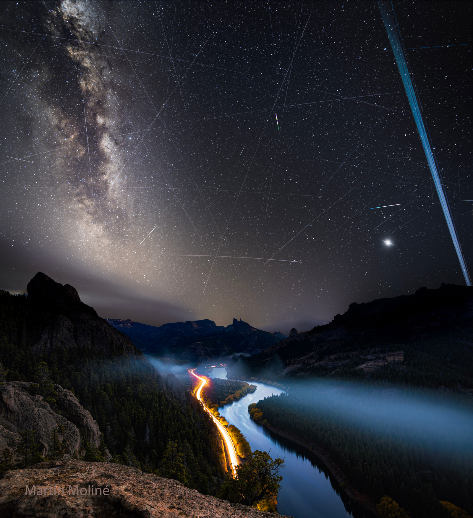 Meteors and Satellite Trails over the Limay River