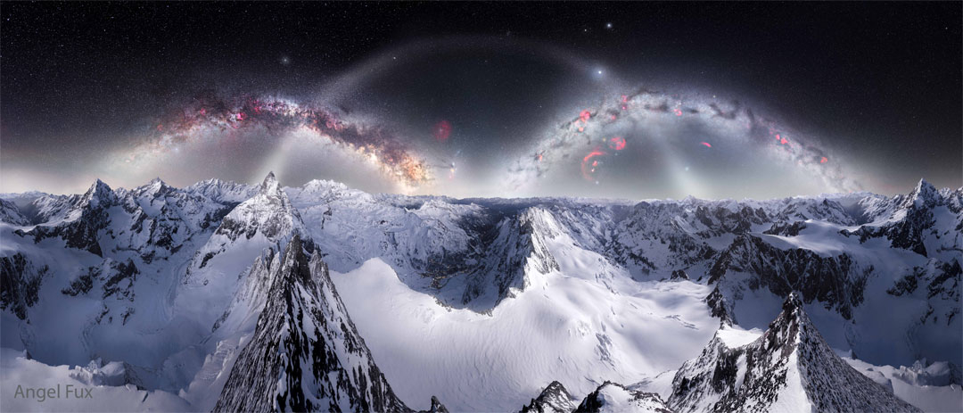 Three Sky Arches over Snowy Alps