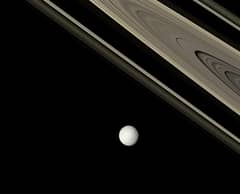 Preview of Saturn: Bright Tethys and Ancient Rings