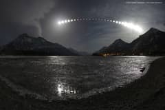Preview of Total Lunar Eclipse over Waterton Lake