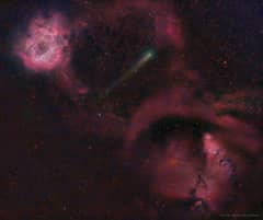 Preview of Comet 21P Between Rosette and Cone Nebulas