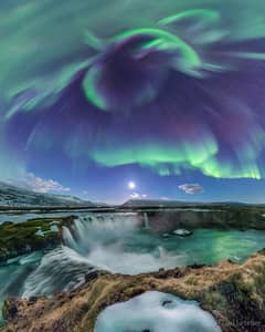 Preview of Aurora over Icelandic Waterfall