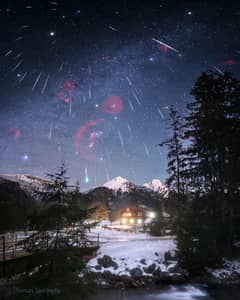 Preview of Gemini Meteors over Snow Capped Mountains