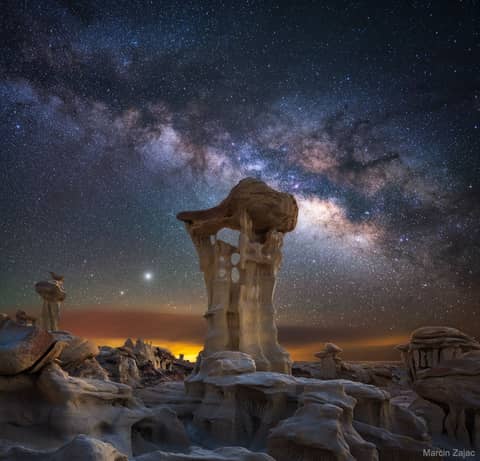 Jupiter and Saturn Rising Over Alien Throne Rock