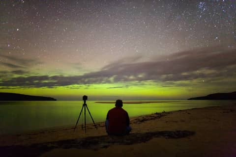 Green Aurora Over Lake Superior