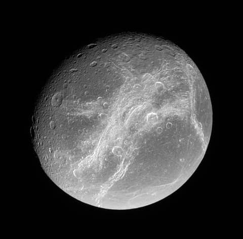 Bright Cliffs Across Saturn's Moon Dione