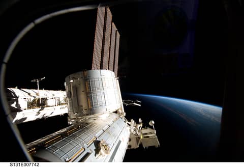 A Large Space Station Over Earth