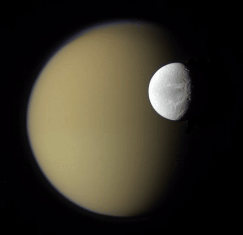 Saturn's Moons Dione and Titan from Cassini