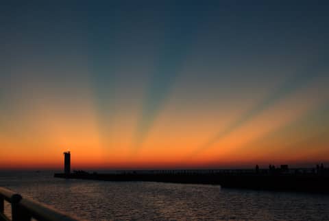 Crepuscular Rays Over Lake Michigan