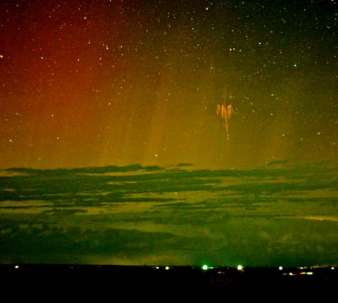 Red Sprite Lightning with Aurora
