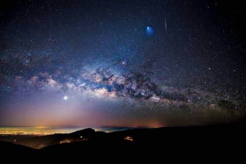 Rocket, Meteor, and Milky Way over Thailand