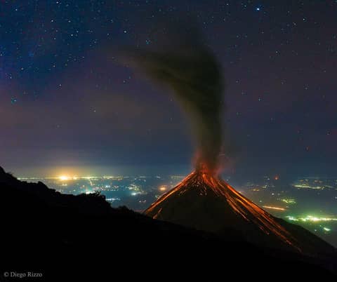 Volcano of Fire Erupts Under the Stars
