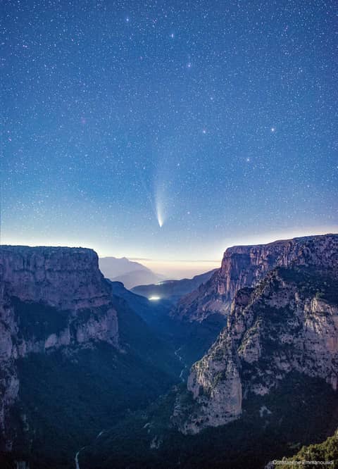 Comet NEOWISE over Vikos Gorge