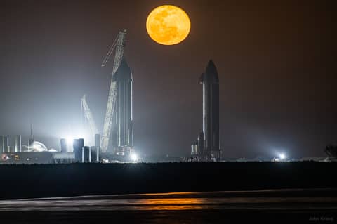 Moon Rising Between Starships