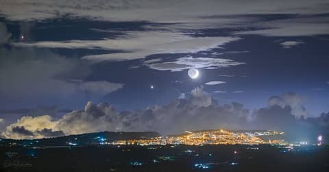 Earthshine Moon over Sicily
