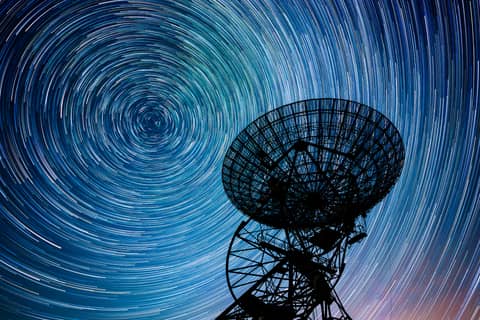 Star Trails over One-Mile Radio Telescope