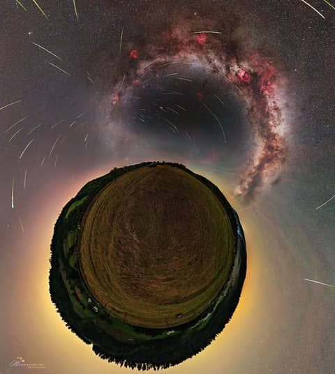 Perseids over a Little Planet