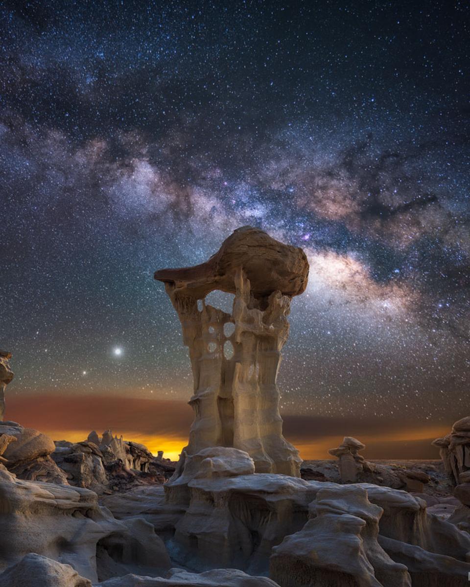 Jupiter and Saturn Rising Over Alien Throne Rock