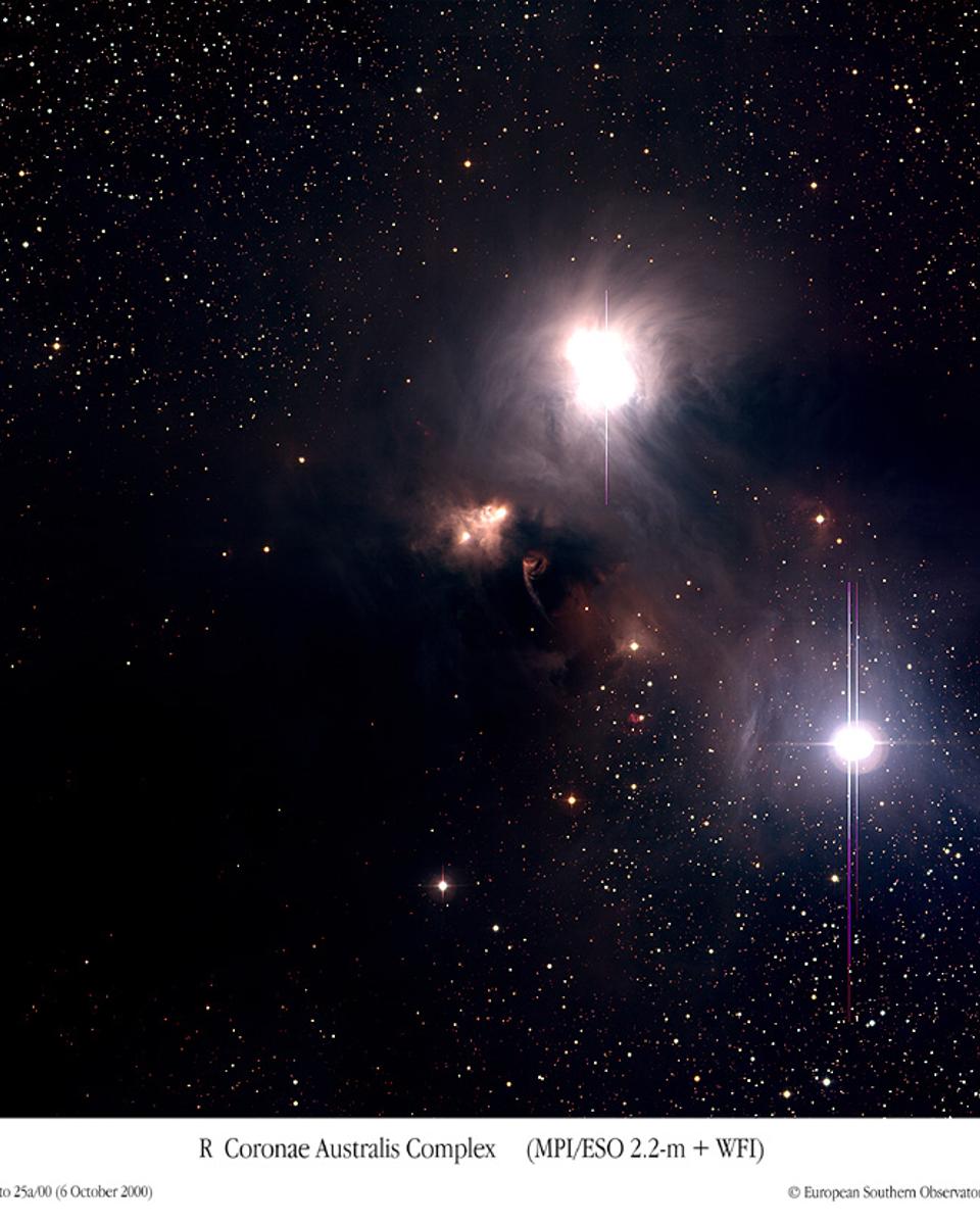 Dust and Gas Surrounding Star R Coronae Australis