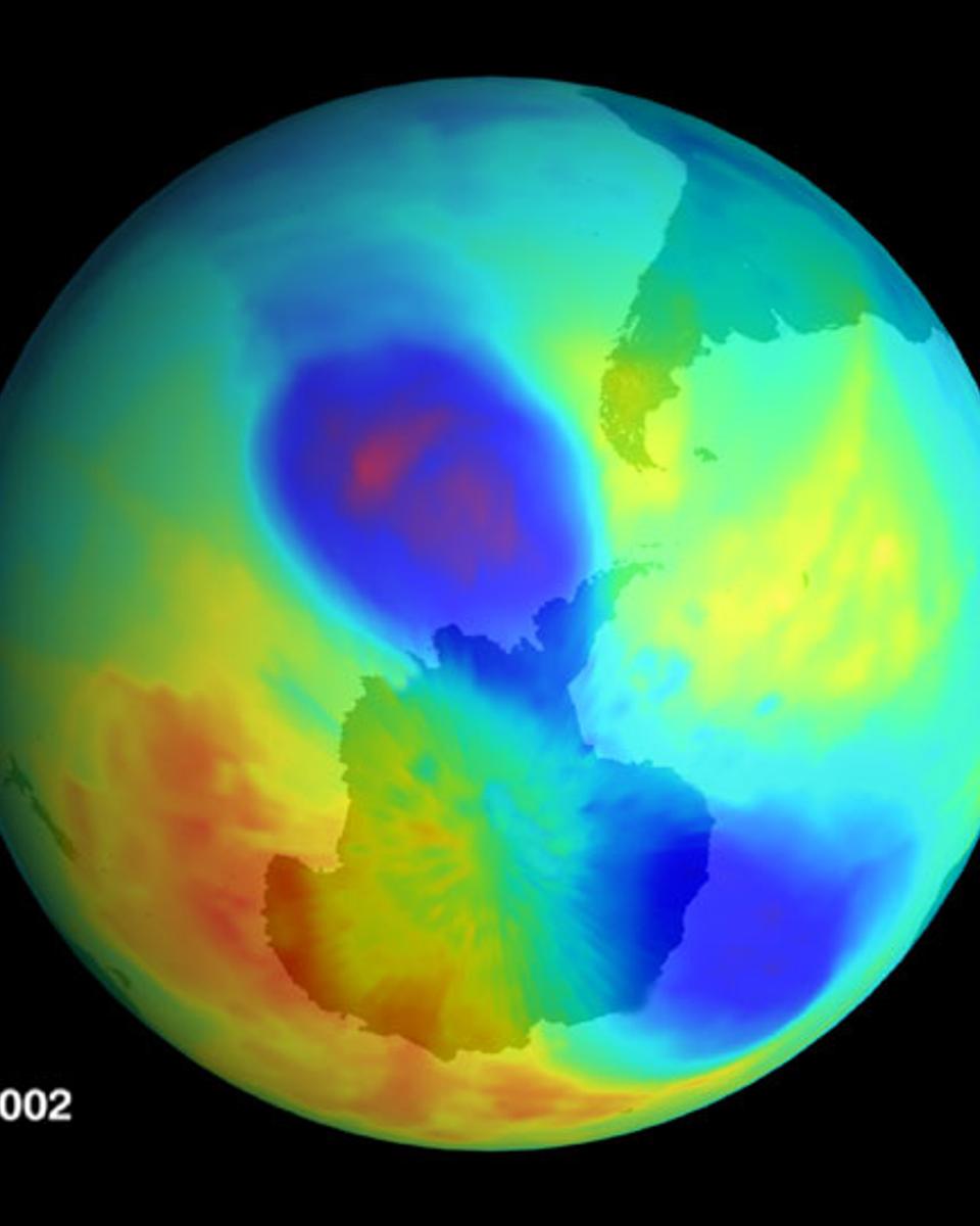 A Small Double Ozone Hole in 2002