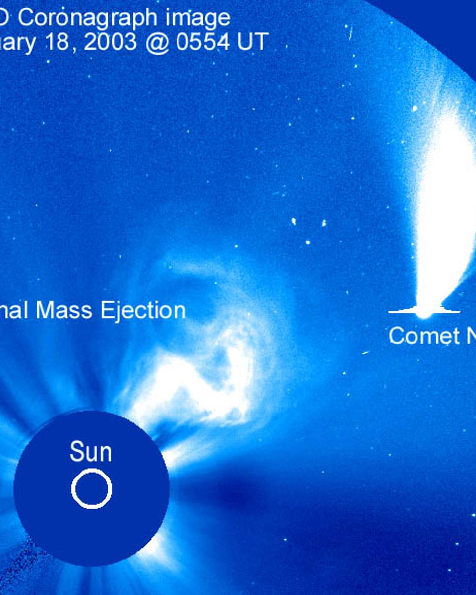 Comet Neat Passes an Erupting Sun