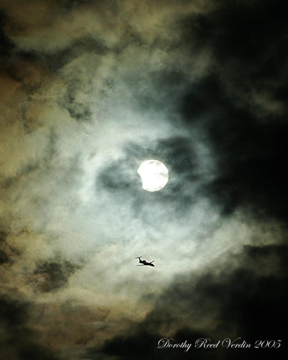 Clouds, Plane, Sun, Eclipse