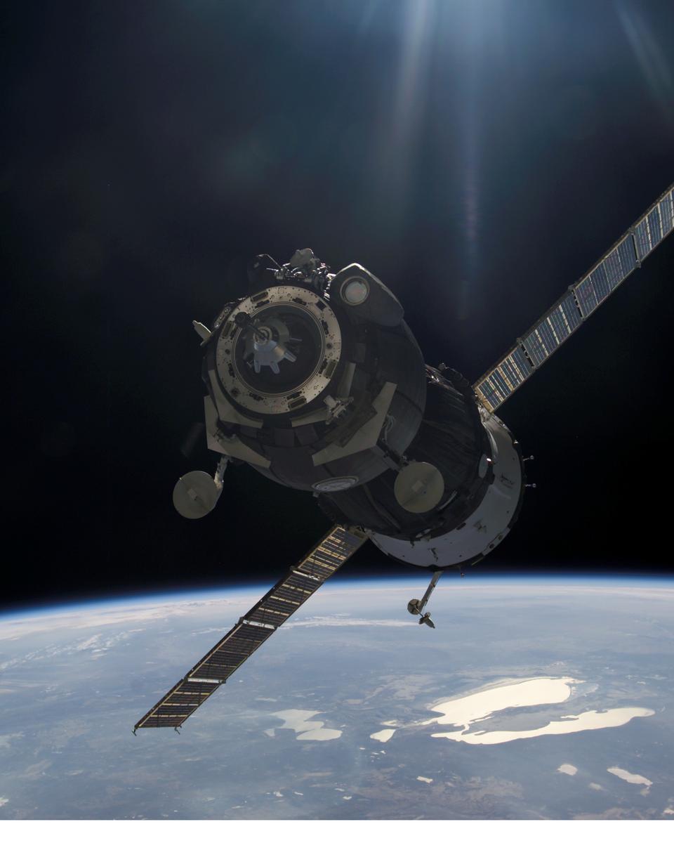 A Soyuz Spacecraft Approaches the Space Station