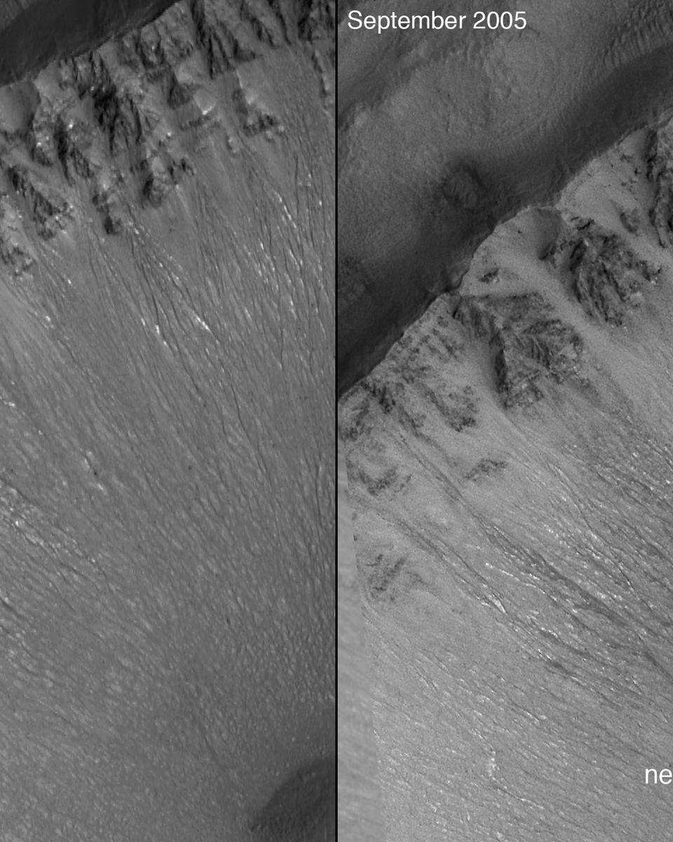 Light Deposits Indicate Water Flowing on Mars