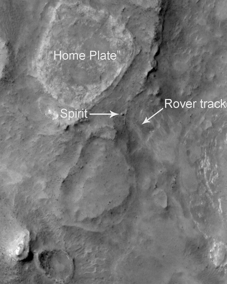 Spirit Rover on Mars Imaged from Orbit
