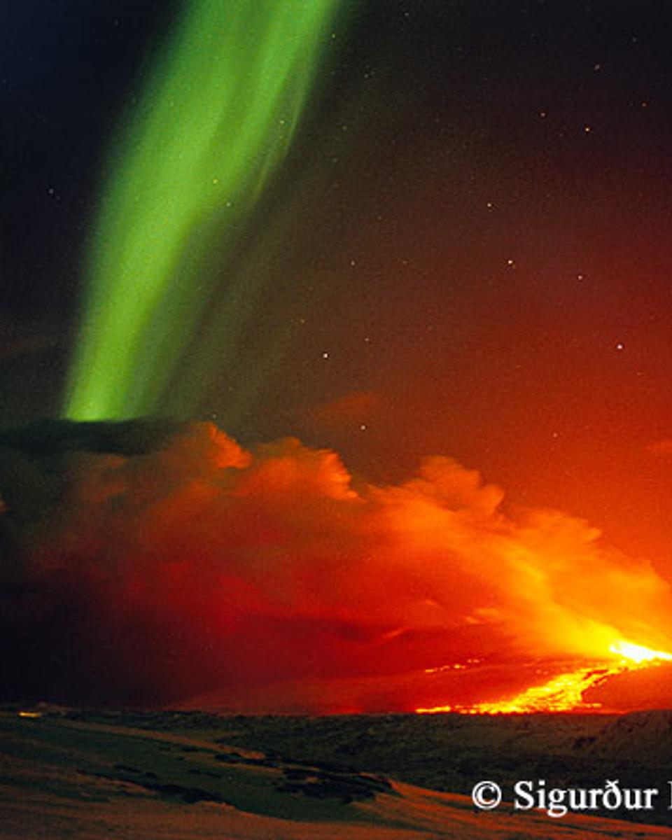 Volcano and Aurora in Iceland