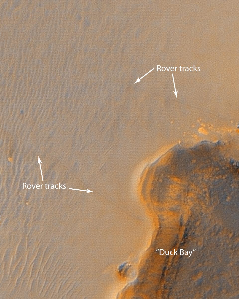 Mars Rover at Victoria Crater Imaged from Orbit