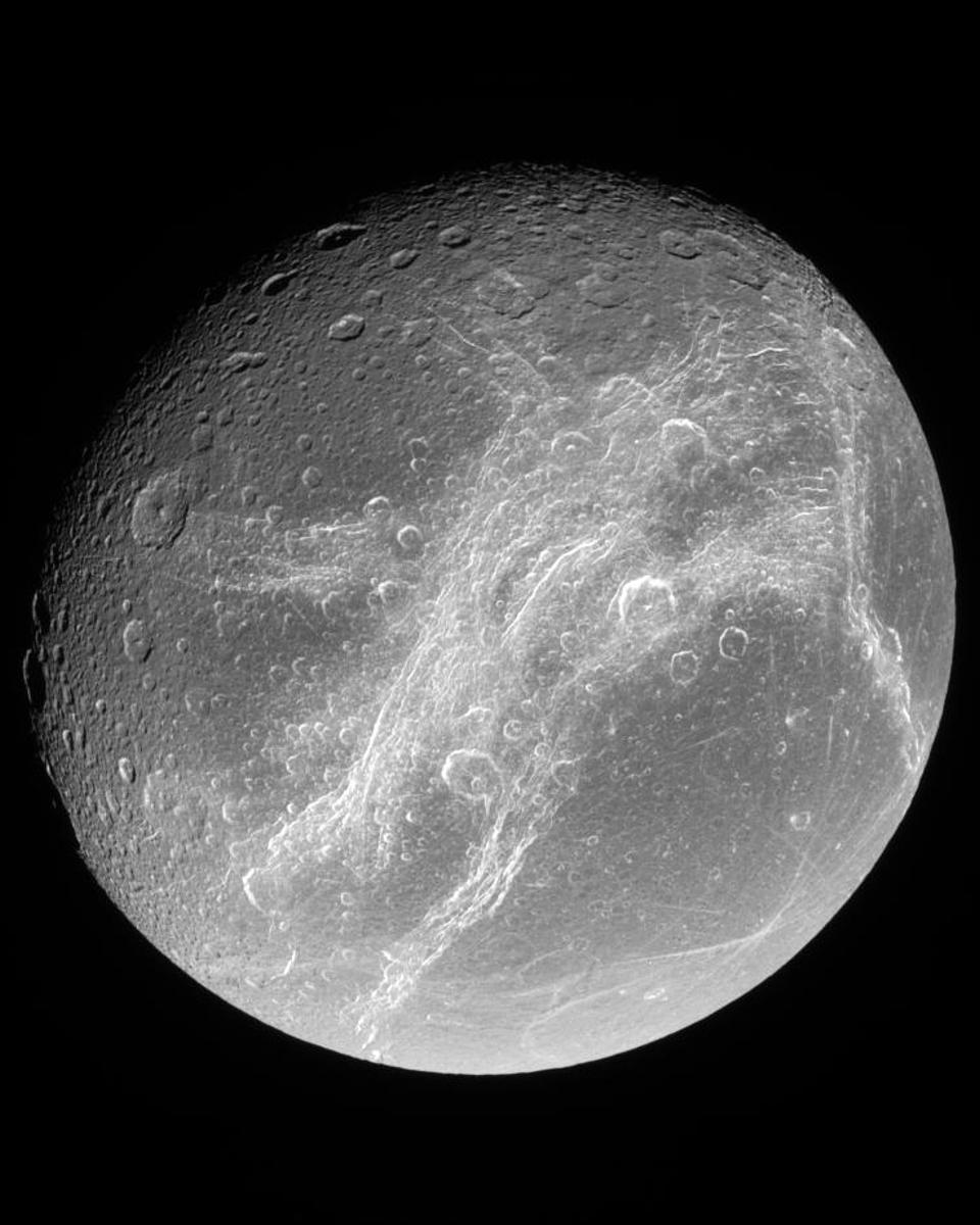 Bright Cliffs Across Saturn's Moon Dione
