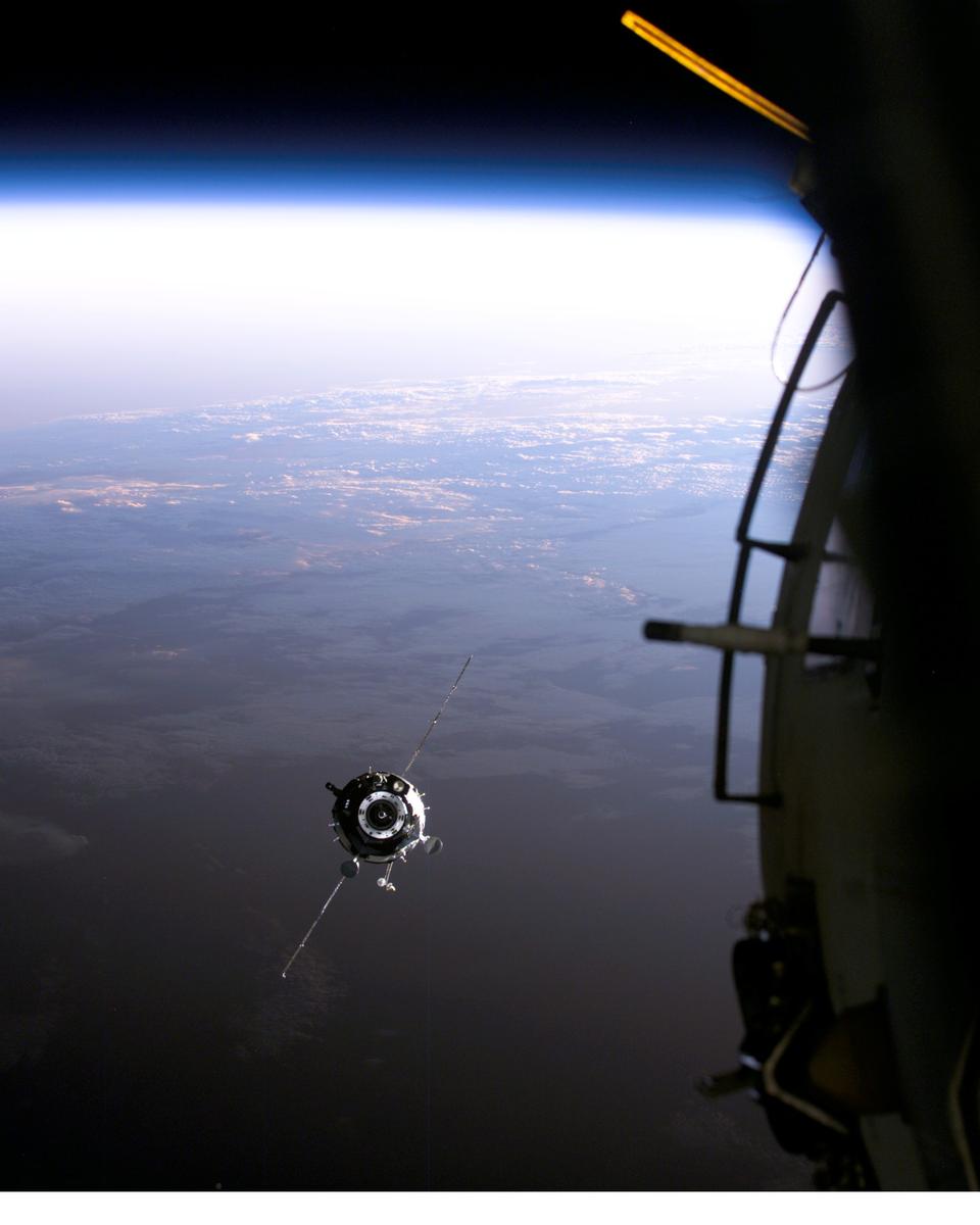 A Supply Ship Approaches the Space Station