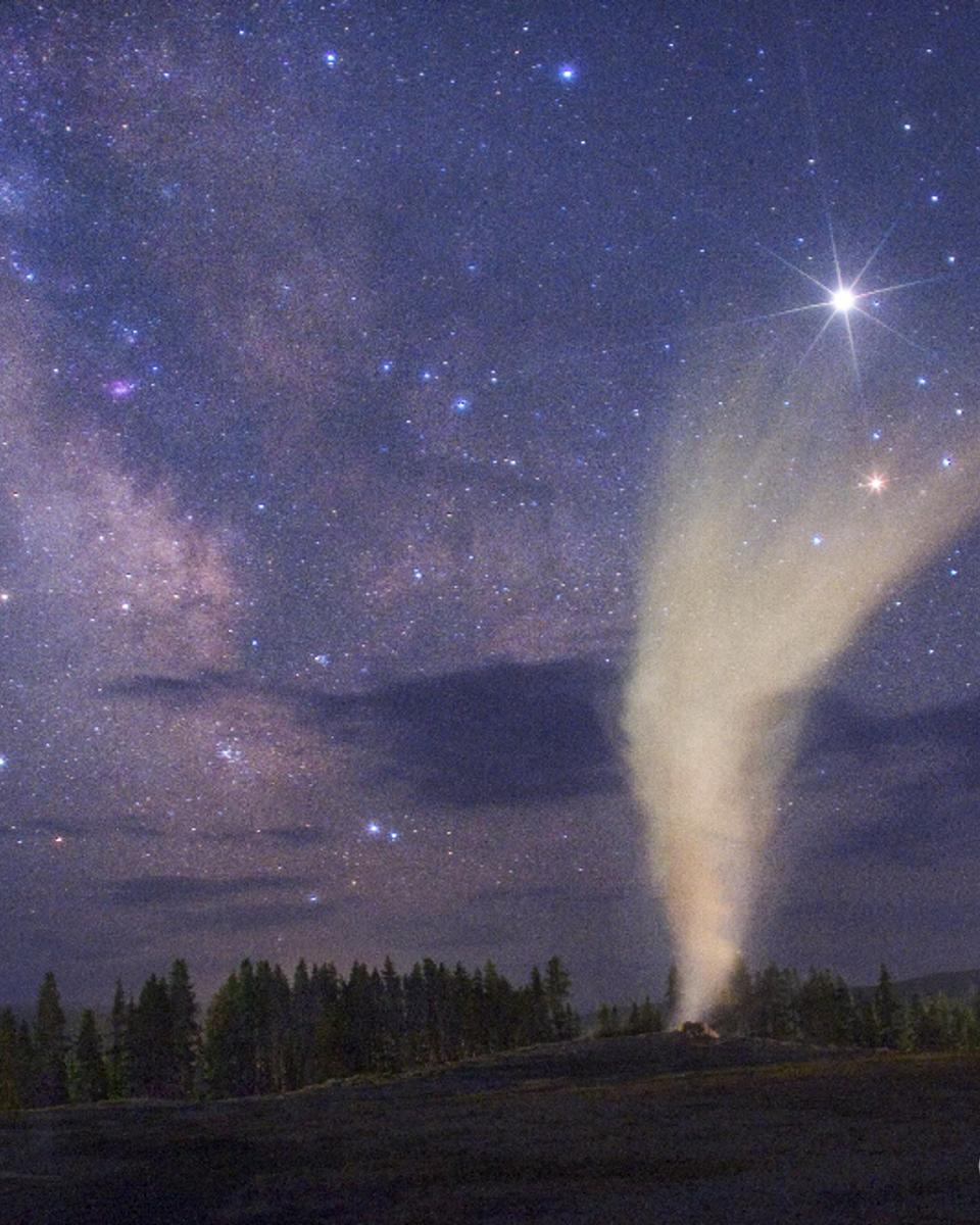Old Faithful Below a Yellowstone Sky