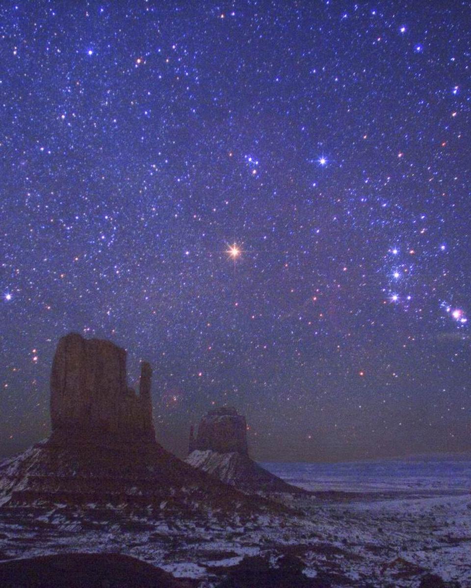 Mars and Orion Over Monument Valley