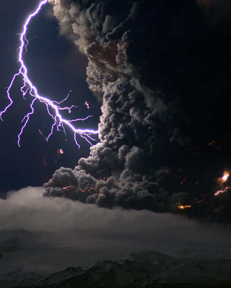 Ash and Lightning Above an Icelandic Volcano