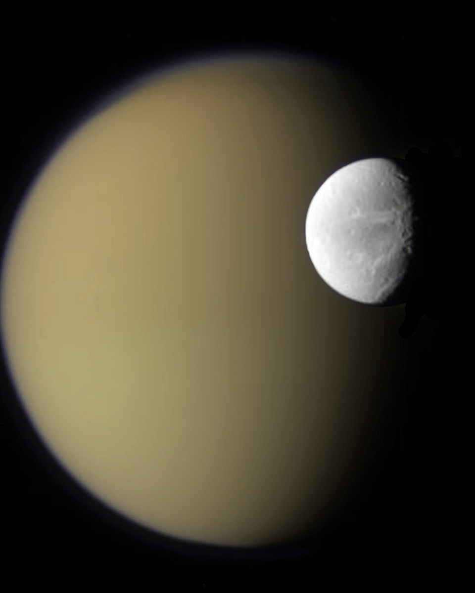 Saturn's Moons Dione and Titan from Cassini