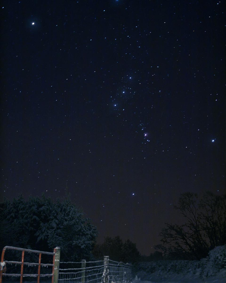 Sideways Orion Over Snowy Ireland