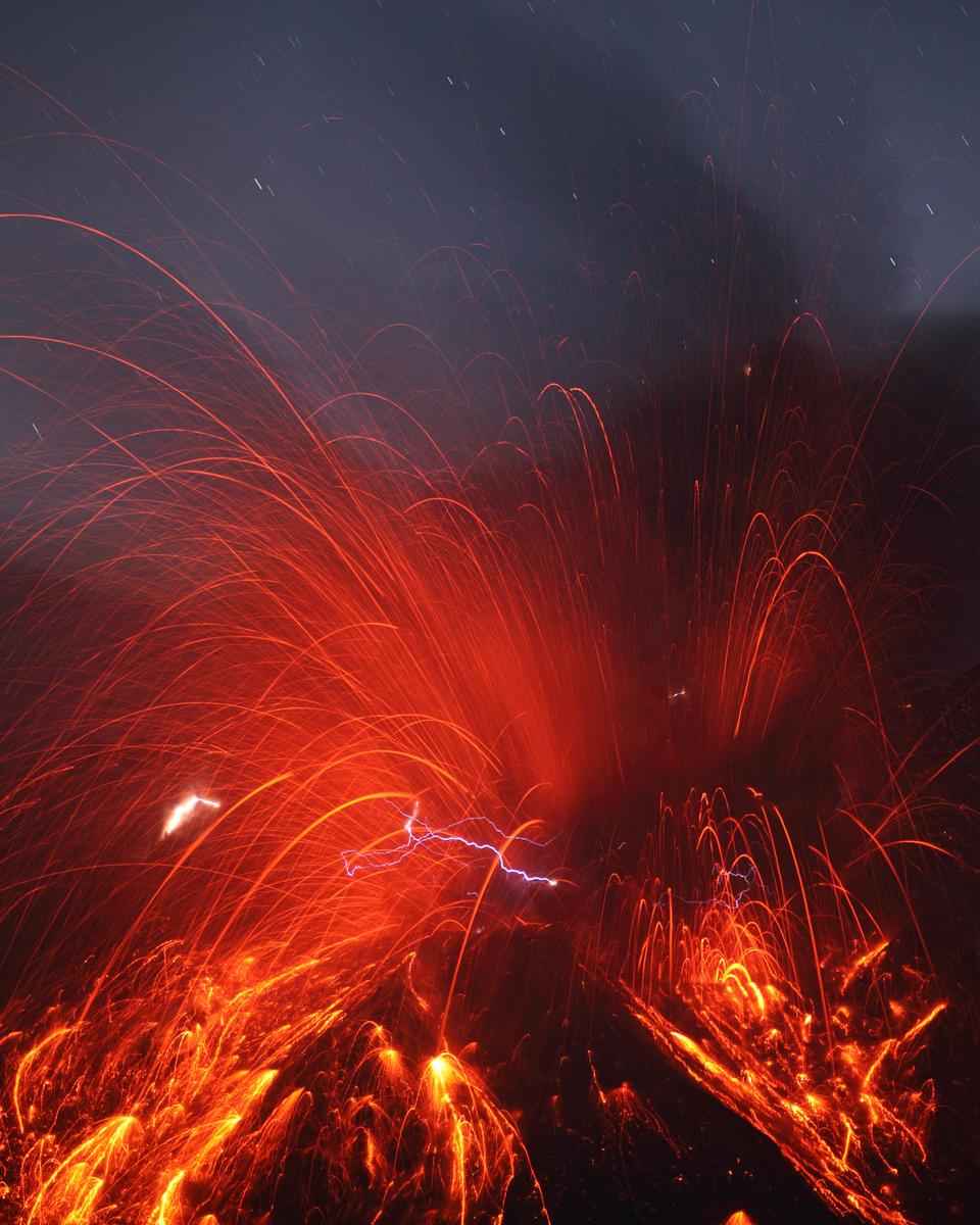 Sakurajima Volcano with Lightning