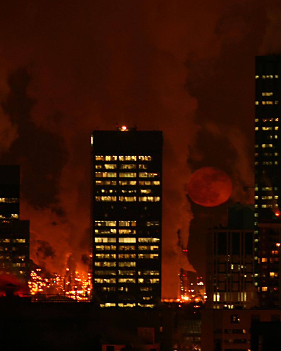 Red Snow Moon Over Edmonton